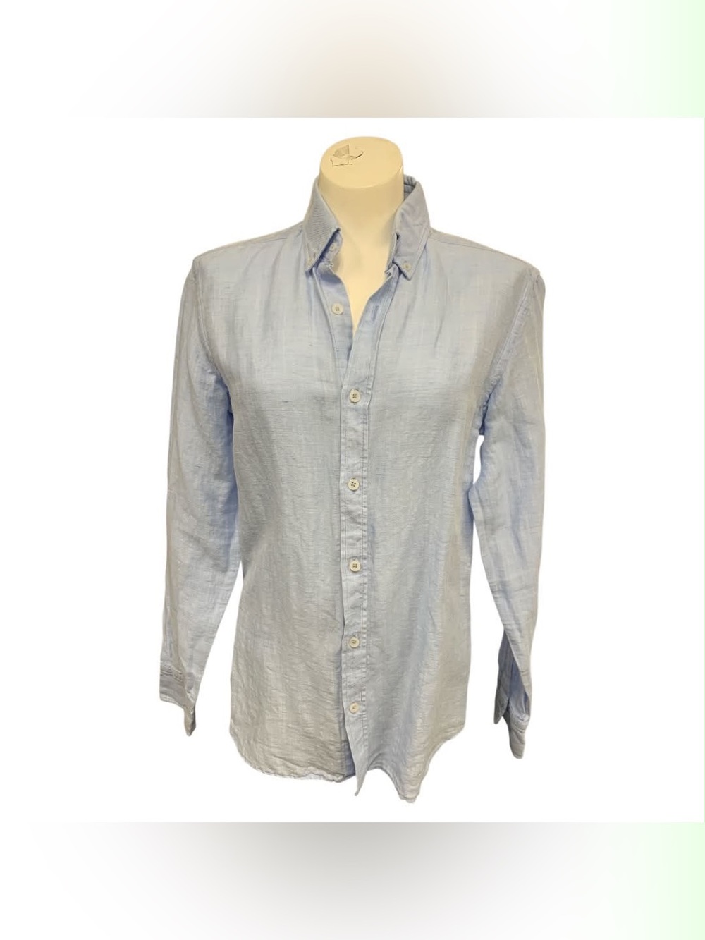 Massimo Dutti Light Blue Linen Button-Up Shirt Size S